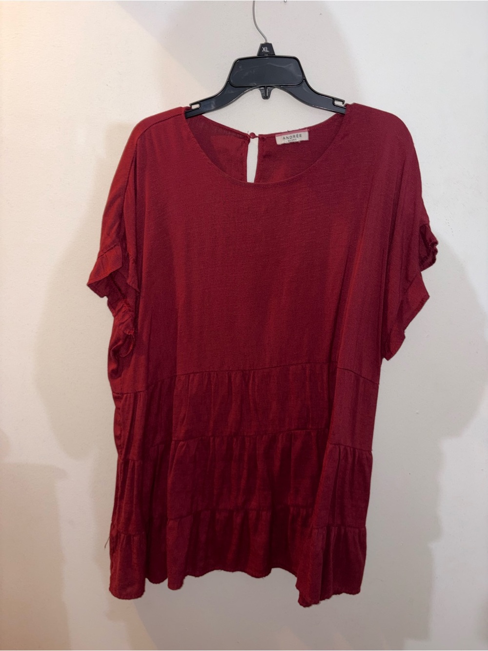 Andree Wine Red Ruffle Sleeve Tunic Top